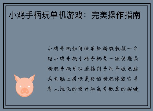 小鸡手柄玩单机游戏：完美操作指南